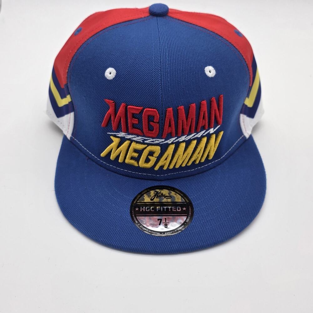 Mega Man 1987 Headgear Classics Fitted Hat 7 1/8 Blue Red Cap NWT